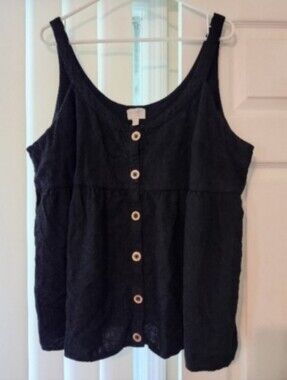 Terra And Sky Tank Top Black Size 2X Mock Button Front Lightweight